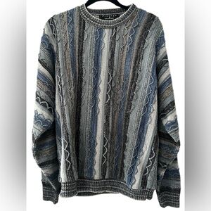 Vintage Protege‎ Sweater Large 3D Knit Coogi Style Cosby Grandpa Blue